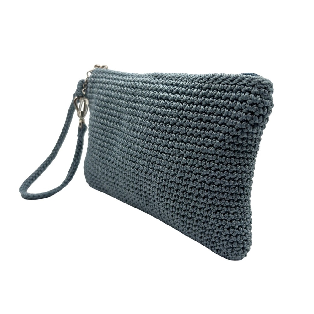 The Sak Crochet Wristlet Clutch Womens Large Blue Excellent Zip Pouch BoHo - Picture 3 of 7